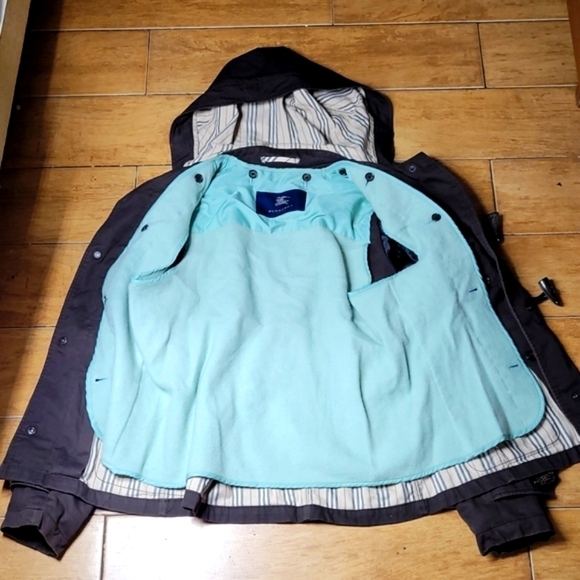 BURBERRY Brown Hoodie Nova Check Duffle Jacket Buffalo Horn Buttons Size XS/S - Picture 5 of 16